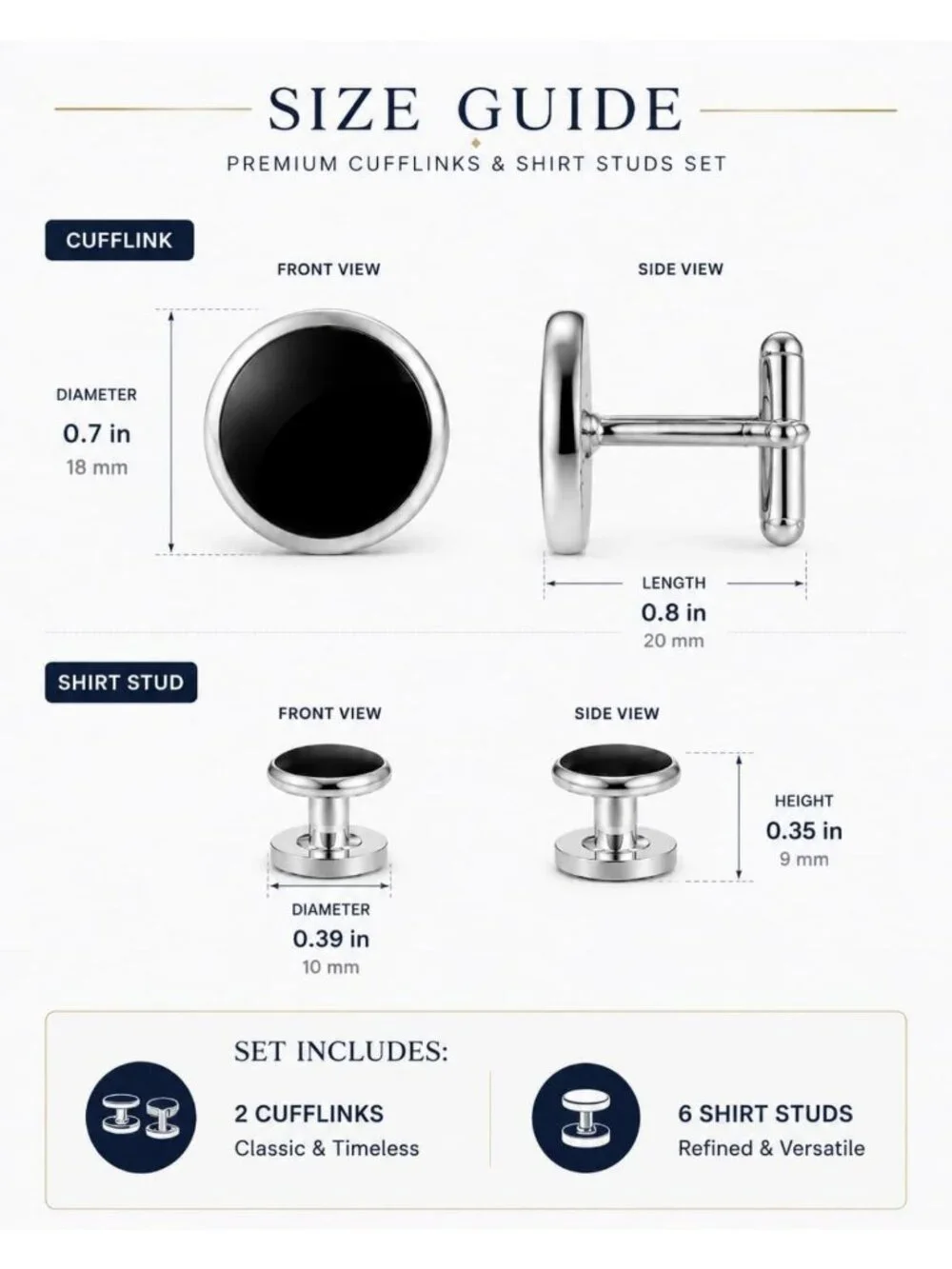 Stylish Men's Cufflinks & Tuxedo Studs Set - Stainless Steel Wedding Jewelry